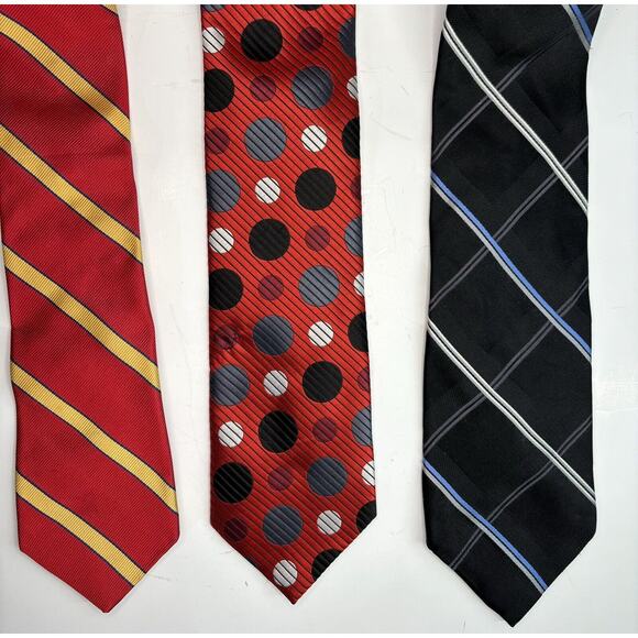Silk & Microfiber Neck Ties (LOT OF 3) Red Blue Black Men Tie Stacy Adams, Jones - Picture 1 of 4